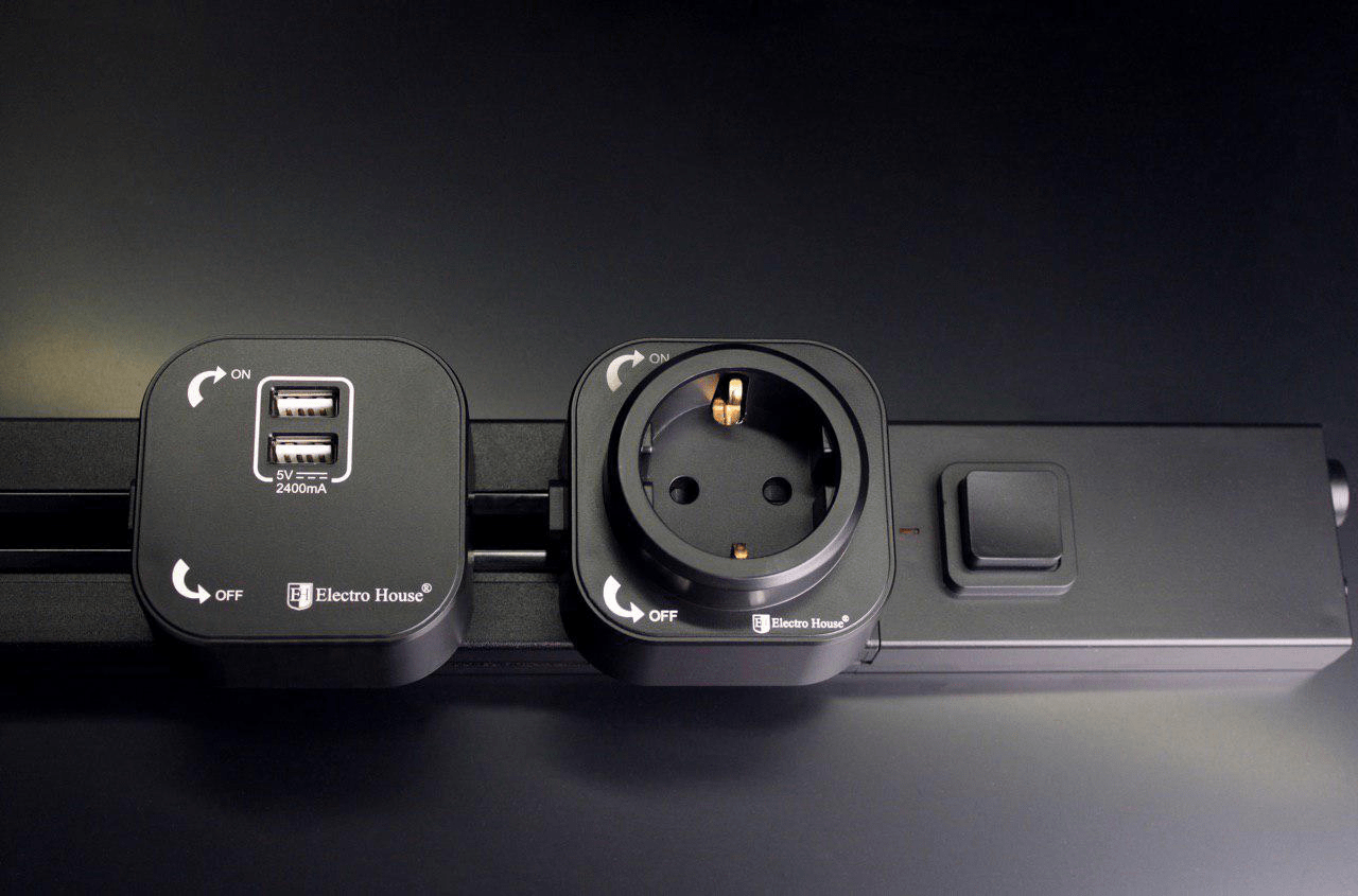 Modul priza cu împământare negru pentru sistem prize din aluminiu