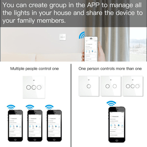 Intrerupator smart, WiFi+RF433, cu touch, fara nul, 3 canale, compatibil TuyaSmart, SmartLife, SmartThings, Google Home, Amazon Alexa, Culoare alba, panou frontal din sticla