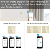 Intrerupator smart, WiFi+RF433, cu touch, fara nul, 1 canal, compatibil TuyaSmart, SmartLife, SmartThings, Google Home, Amazon Alexa, Culoare gold, panou frontal din sticla
