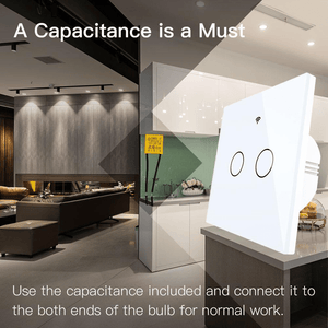 Intrerupator smart, WiFi+RF433, cu touch, fara nul, 2 canale, compatibil TuyaSmart, SmartLife, SmartThings, Google Home, Amazon Alexa, Culoare alba, panou frontal din sticla