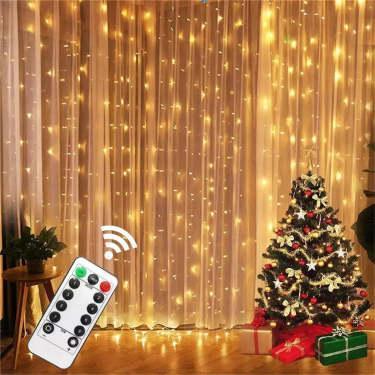 2+1 gratis, Instalatie tip perdea, 300 LED-uri, 8 moduri iluminare cu telecomanda warm