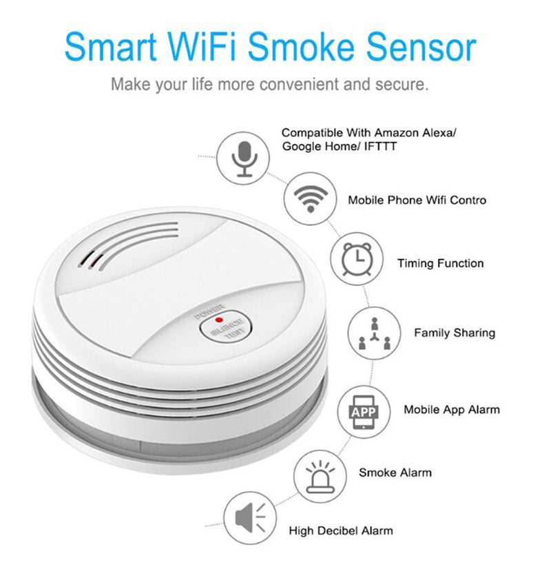 Senzor inteligent de fum, WiFi, cu baterie 9v, compatibil cu aplicatiile Tuya si SmartLife