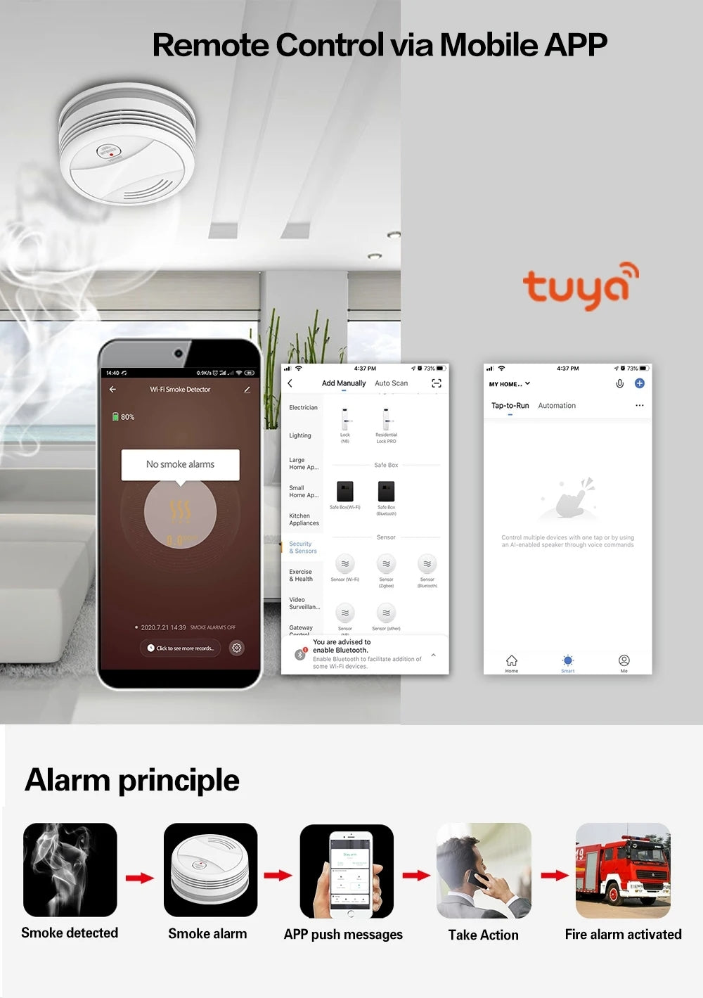 Senzor inteligent de fum, WiFi, cu baterie 9v, compatibil cu aplicatiile Tuya si SmartLife