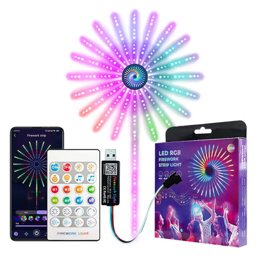 Instalatie artificii LED Smart, RGBIC, muzica, telecomanda si control din smartphone, multicolor