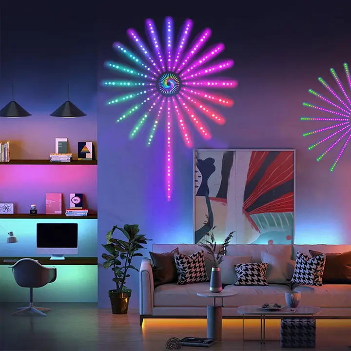 Instalatie artificii LED Smart, RGBIC, muzica, telecomanda si control din smartphone, multicolor