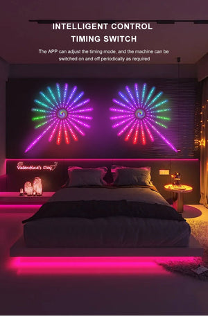 Instalatie artificii LED Smart, RGBIC, muzica, telecomanda si control din smartphone, multicolor