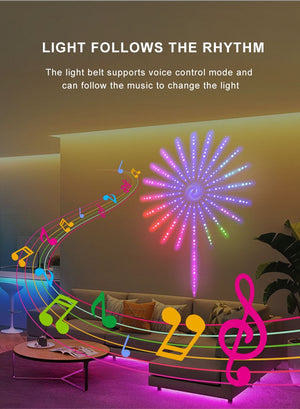 Instalatie artificii LED Smart, RGBIC, muzica, telecomanda si control din smartphone, multicolor