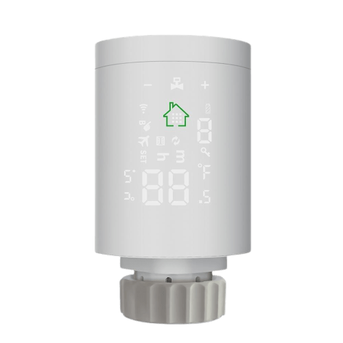 Robinet termostat smart WiFi pentru radiatoare, comenzi touch, conectivitate prin hub Zigbee cu aplicatie Tuya, compatibilitate Amazon Alexa sau Google Home