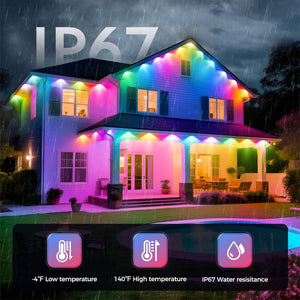Lumini Inteligente Permanente lungime 15m pentru Exterior RGBIC – LED-uri pentru Acoperiș, IP67, Control prin Aplicație & Telecomandă, Moduri DIY, Perfecte pentru Casă, Sărbători și Petreceri