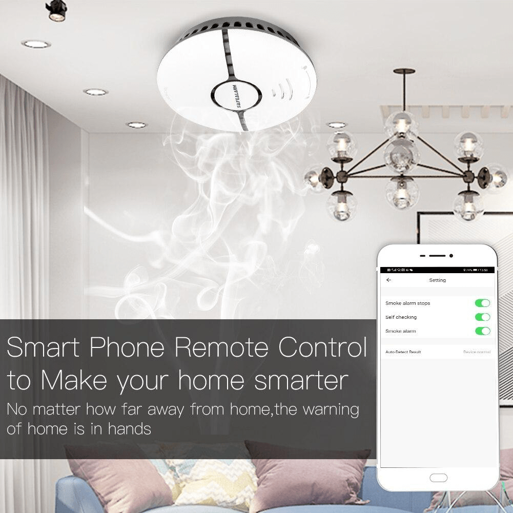 Senzor inteligent de fum, WiFi, cu baterie, compatibil cu aplicatiile TuyaSmart si SmartLife