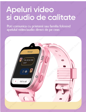 Ceas smartwatch copii GPS 4G, F15, cu localizare GPS, WIFI, buton SOS, camera foto frontala, functie telefon, monitorizare spion, Roz