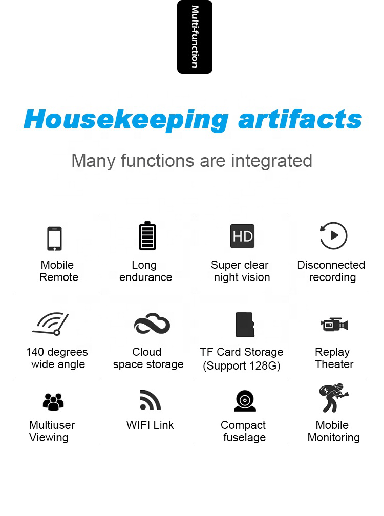 Mini Camera Video WI-FI, 1080p, HD, transmitere live, cu microfon, senzor de miscare, vedere nocturna, pentru bord, camera copilului, birou, interior