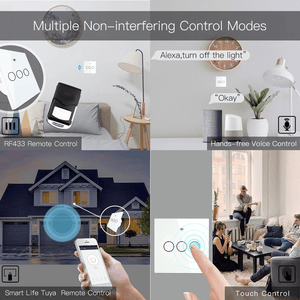 Intrerupator smart, WiFi+RF433, cu touch, fara nul, 3 canale, compatibil TuyaSmart, SmartLife, SmartThings, Google Home, Amazon Alexa, Culoare alba, panou frontal din sticla