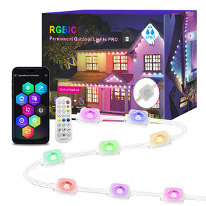 Lumini Inteligente Permanente lungime 15m pentru Exterior RGBIC – LED-uri pentru Acoperiș, IP67, Control prin Aplicație & Telecomandă, Moduri DIY, Perfecte pentru Casă, Sărbători și Petreceri