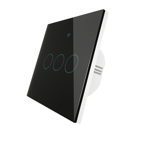 Intrerupator smart, WiFi+RF433, cu touch, fara nul, 3 canale, compatibil TuyaSmart, SmartLife, SmartThings, Google Home, Amazon Alexa, Culoare neagra, panou frontal din sticla