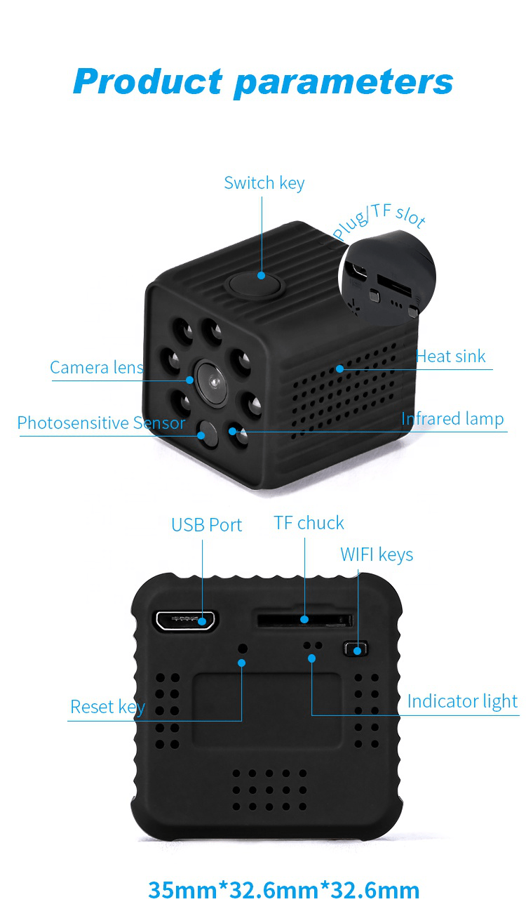 Mini Camera Video WI-FI, 1080p, HD, transmitere live, cu microfon, senzor de miscare, vedere nocturna, pentru bord, camera copilului, birou, interior