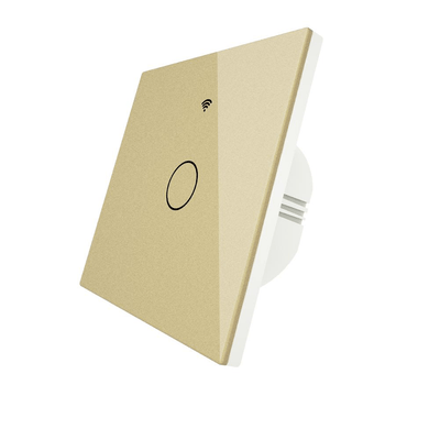 Întrerupător smart WiFi + RF433, touch, 1 canal, cu nul, sticlă aurie – Tuya / Smart Life, Alexa & Google Home