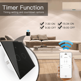 Intrerupator smart, WiFi+RF433, cu touch, fara nul, 2 canale, compatibil TuyaSmart, SmartLife, SmartThings, Google Home, Amazon Alexa, Culoare neagra, panou frontal din sticla