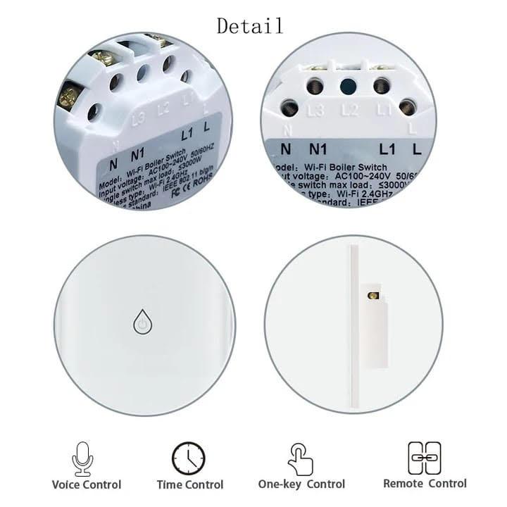 Întrerupător Smart pentru Boiler cu WiFi – Control Tactil și Aplicație Tuya/SmartLife