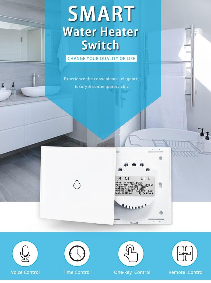 Întrerupător Smart pentru Boiler cu WiFi – Control Tactil și Aplicație Tuya/SmartLife