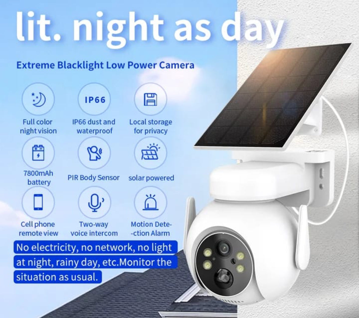 Cameră de Supraveghere Solară 4G, 3MP, cu Panou Solar 7.5W, Acumulator 7800mAh, Full-Color Noapte