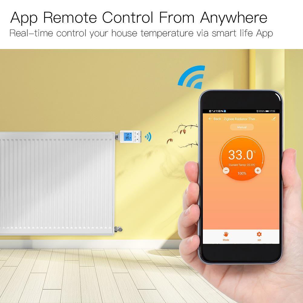 Robinet termostat smart WiFi pentru radiatoare, conectivitate prin hub Zigbee cu aplicatie Tuya, compatibilitate Amazon Alexa sau Google Home