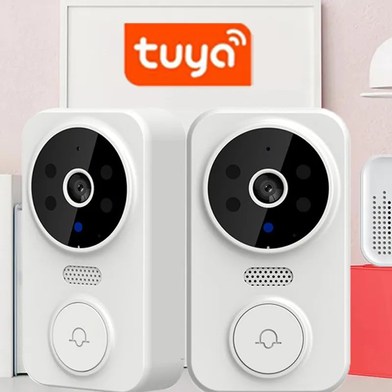 Mini Sonerie Video Wireless Tuya – Interfon 1080p, Viziune Nocturnă, Unghi 125°, Baterie Lungă Durată, Alb