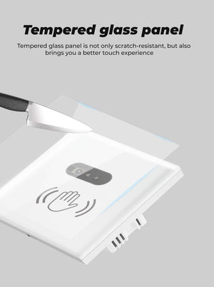 Întrerupator simplu cu IR (fără atingere), panou din sticla, alb