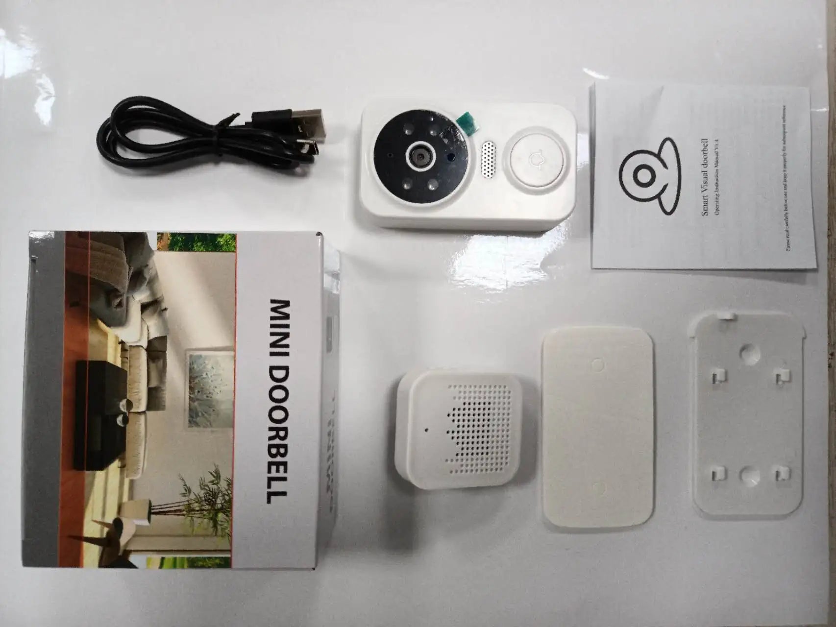 Mini Sonerie Video Wireless Tuya – Interfon 1080p, Viziune Nocturnă, Unghi 125°, Baterie Lungă Durată, Alb