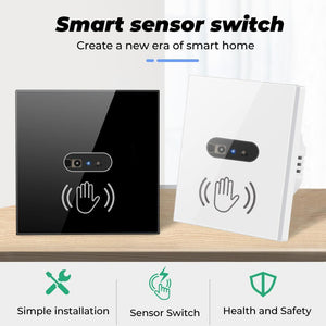 Întrerupator simplu cu IR (fără atingere), panou din sticla, alb