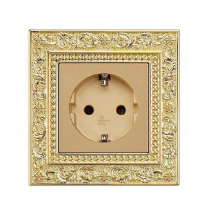 Priză schuko luxury simplă cu panou din alamă
