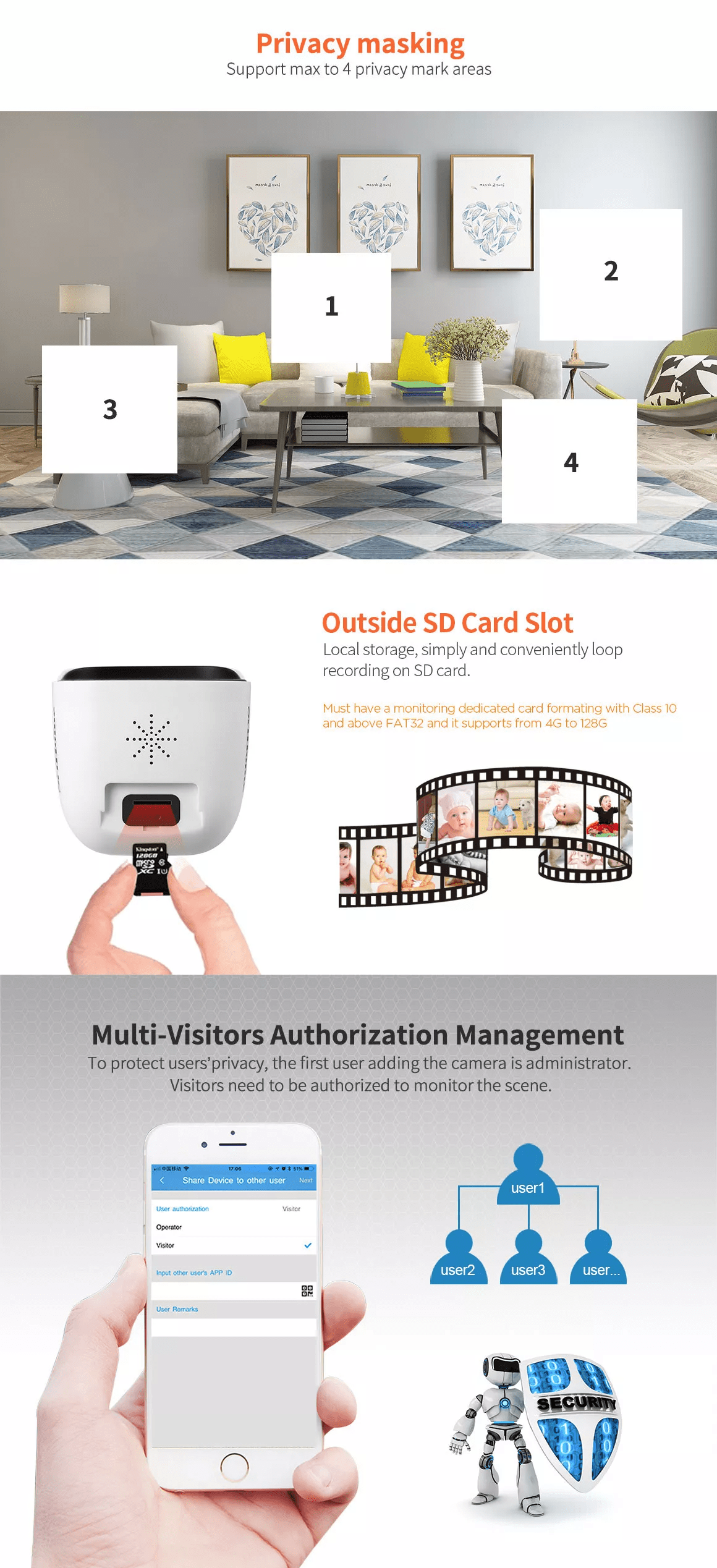 Cameră de supraveghere Wireless Sricam, SriHome, FullHD 3MP, Monitorizare Video Audio, Vedere nocturnă, Sunet bidirecțional, senzor mișcare