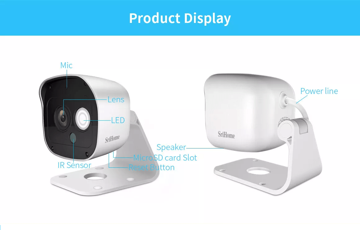 Cameră de supraveghere Wireless Sricam, SriHome, FullHD 3MP, Monitorizare Video Audio, Vedere nocturnă, Sunet bidirecțional, senzor mișcare