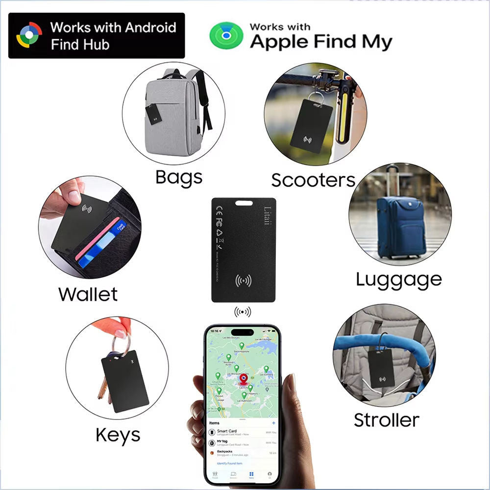 Litaii Smart Card K2 - Localizator Bluetooth Ultra-Subtire pentru Portofel & Obiecte | Apple Find My & Android Find Hub