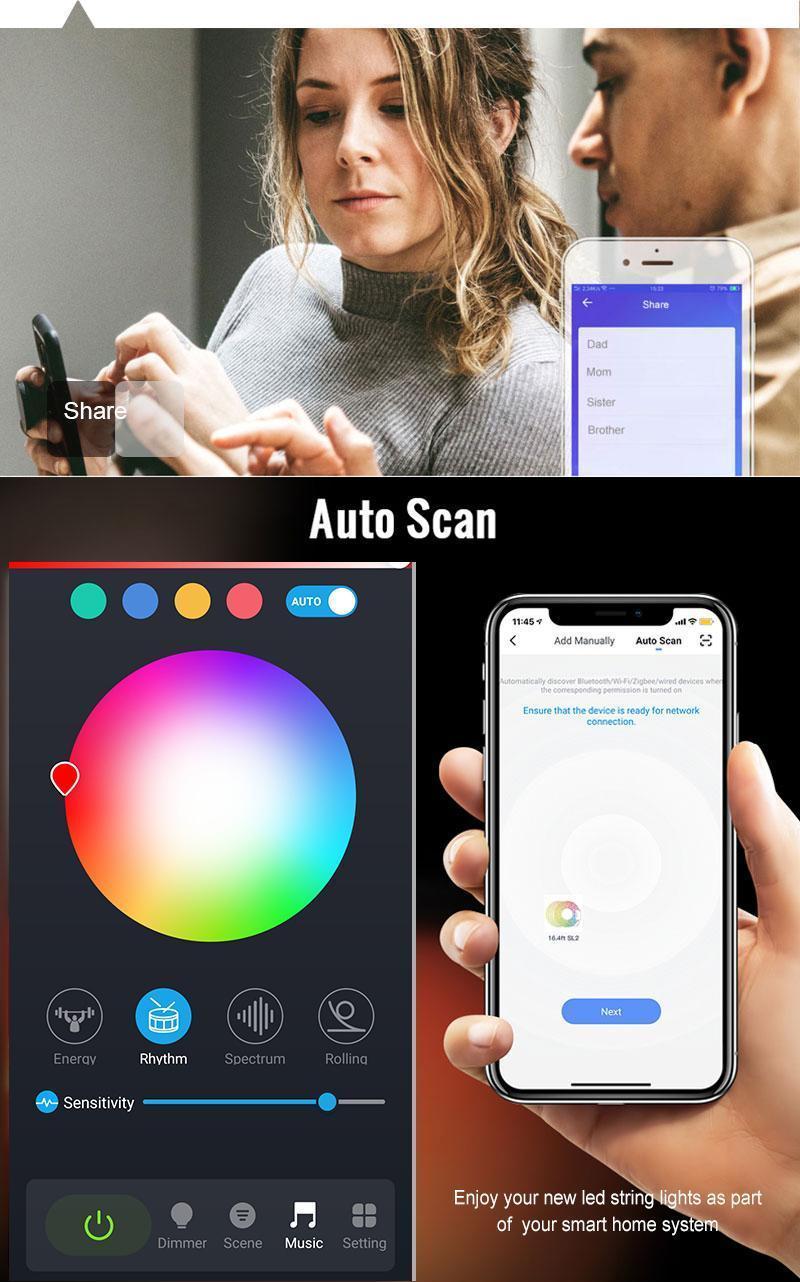 Instalație de Sărbători RGB cu Control Bluetooth prin Aplicație si telecomandă, 5m, 33 leduri