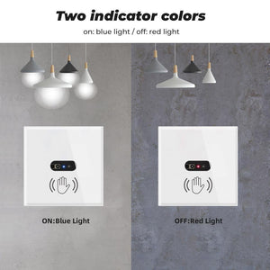 Întrerupator simplu cu IR (fără atingere), panou din sticla, alb