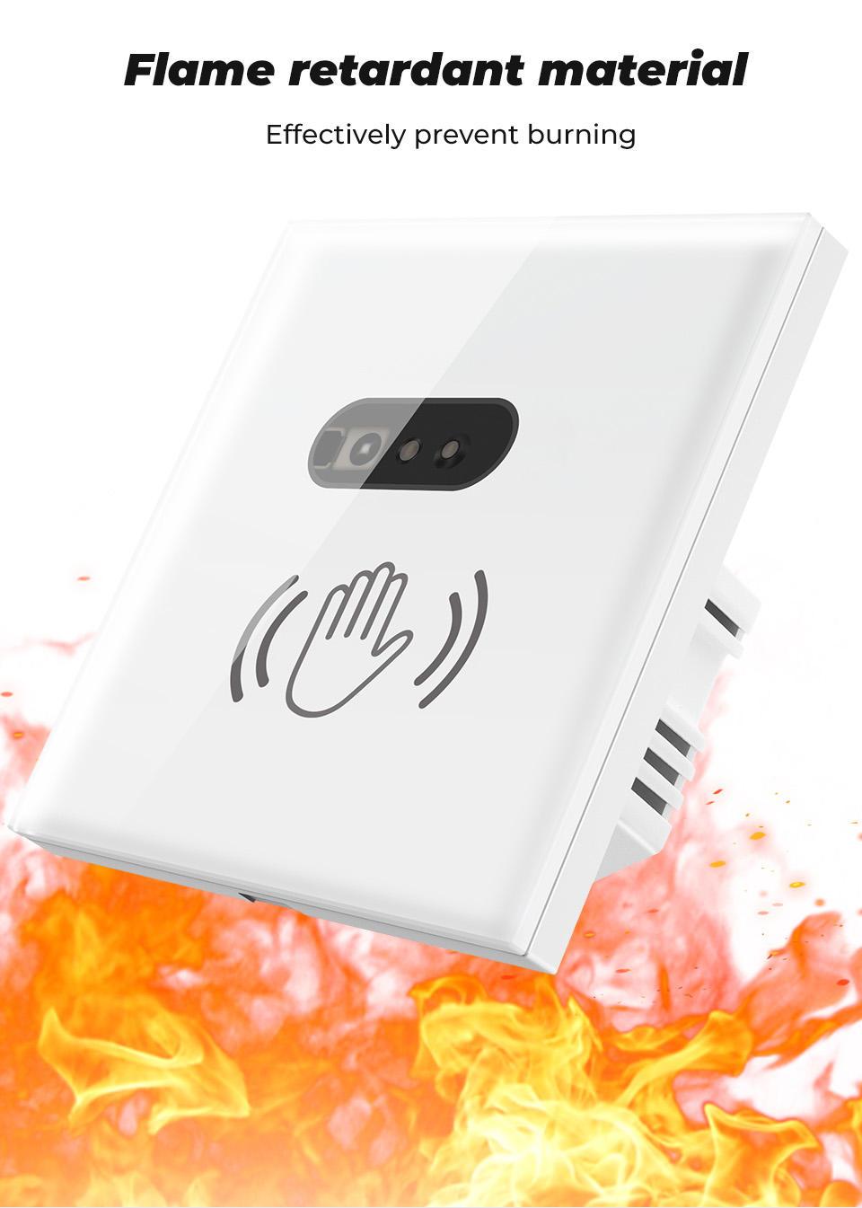 Întrerupător simplu cu IR (fără atingere), panou din sticlă, negru