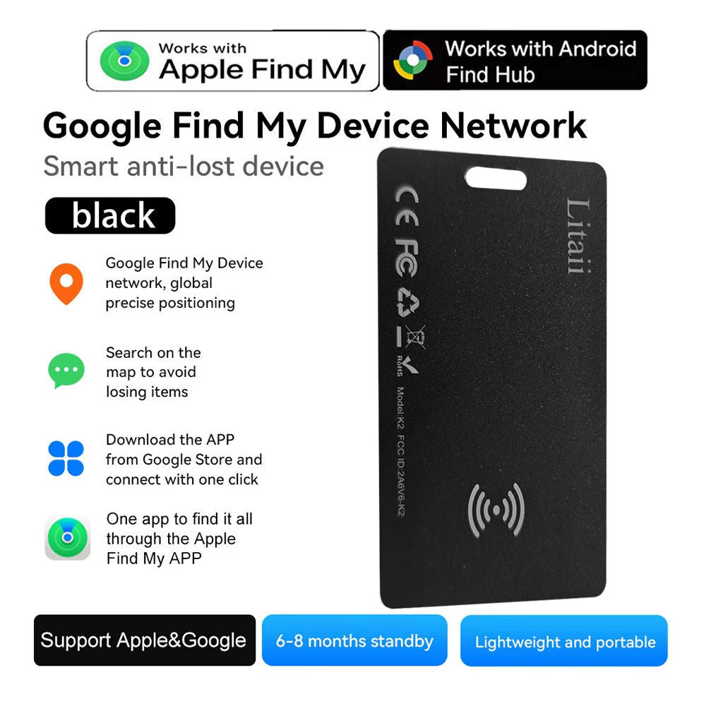 Litaii Smart Card K2 - Localizator Bluetooth Ultra-Subtire pentru Portofel & Obiecte | Apple Find My & Android Find Hub