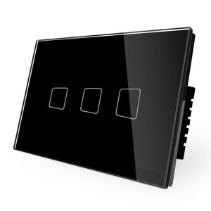 Intrerupator triplu touch, panou tactil de sticla, negru, model US