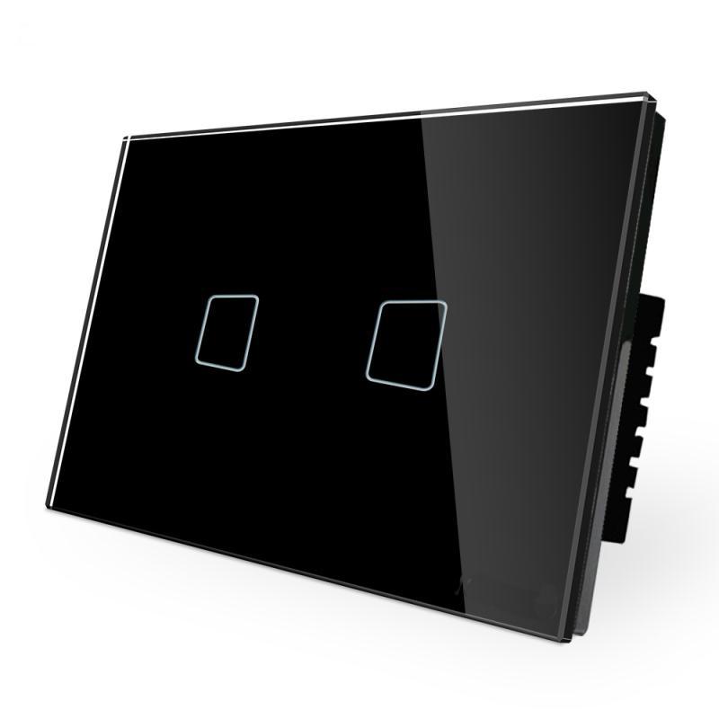 Intrerupator dublu touch, panou tactil de sticla, negru, model US