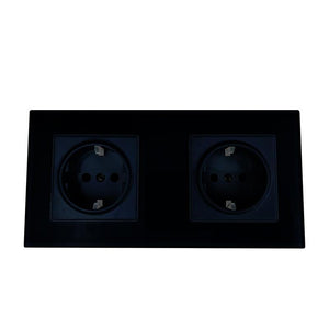 Priza dubla cu rama de sticla, neagra