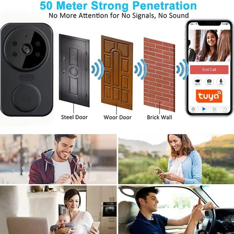 Mini Sonerie Video Wireless Tuya – Interfon 1080p, Viziune Nocturnă, Unghi 125°, Baterie Lungă Durată, Negru