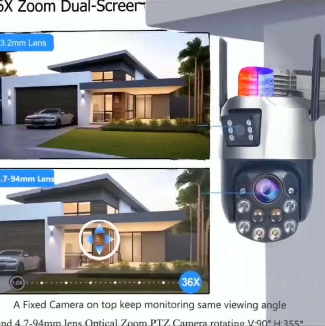 Cameră Supraveghere WiFi 6MP Panoramica – Zoom Optic 36x, AI Tracking, Full Color Noapte, IR 60-80m