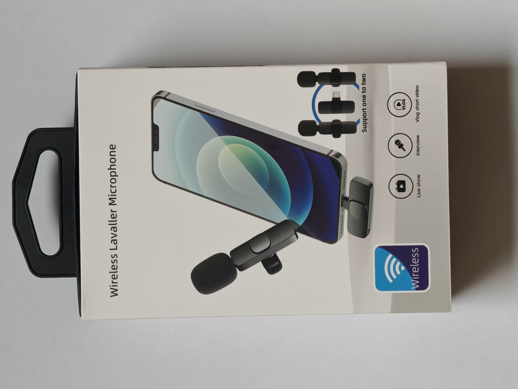 Microfon Lavalier Wireless pentru iPhone - Set 2 Microfoane, Plug & Play, 12h Autonomie