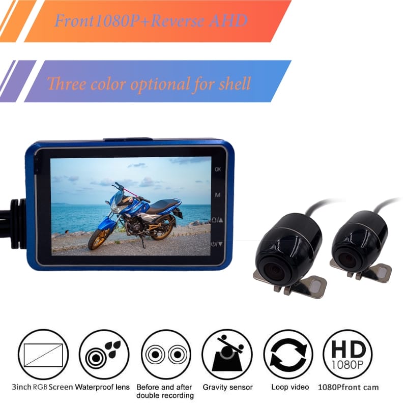 Kit 2 camere motocicleta cu display, telecomanda, model M2