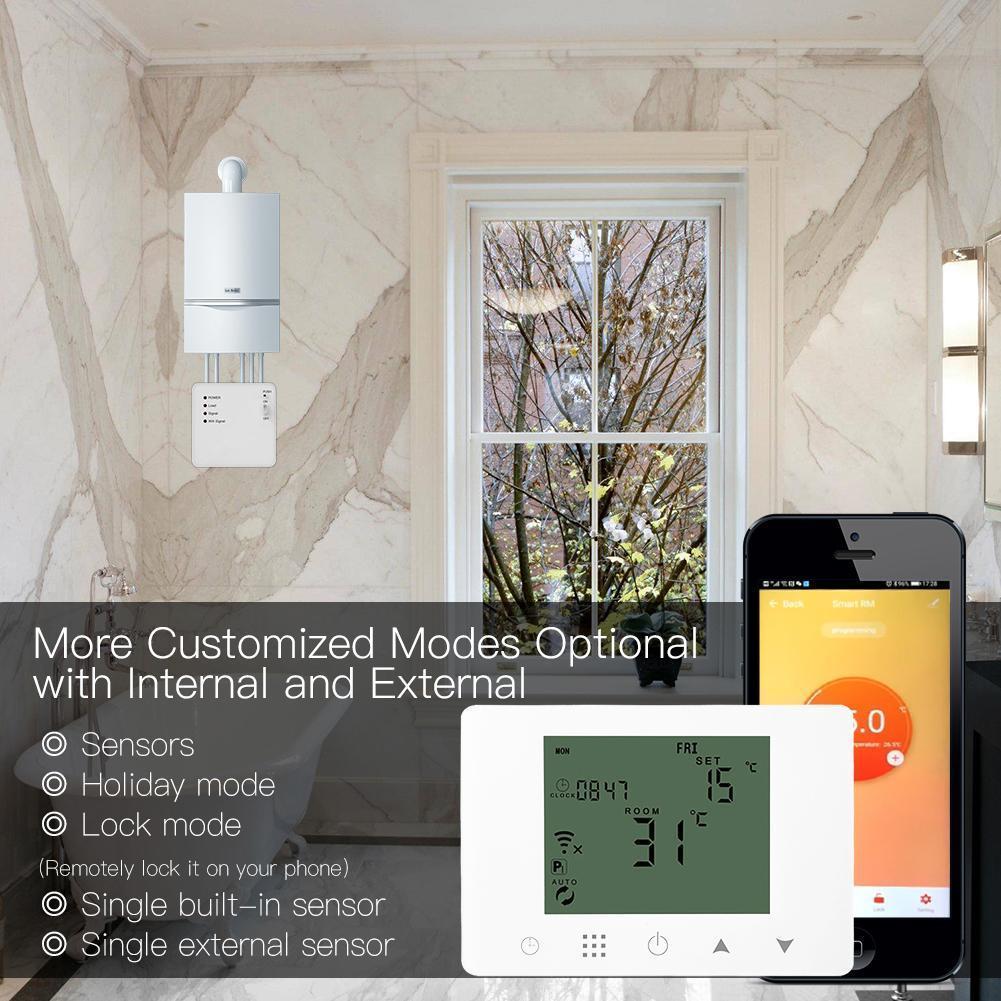 Termostat alb smart+RF pentru centrale termice gaz controlat prin RF si Internet compatibil Alexa si Google Home