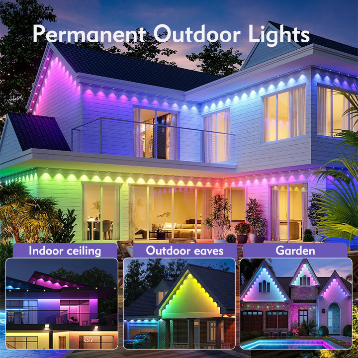 Lumini Inteligente Permanente lungime 15m pentru Exterior RGBIC – LED-uri pentru Acoperiș, IP67, Control prin Aplicație & Telecomandă, Moduri DIY, Perfecte pentru Casă, Sărbători și Petreceri