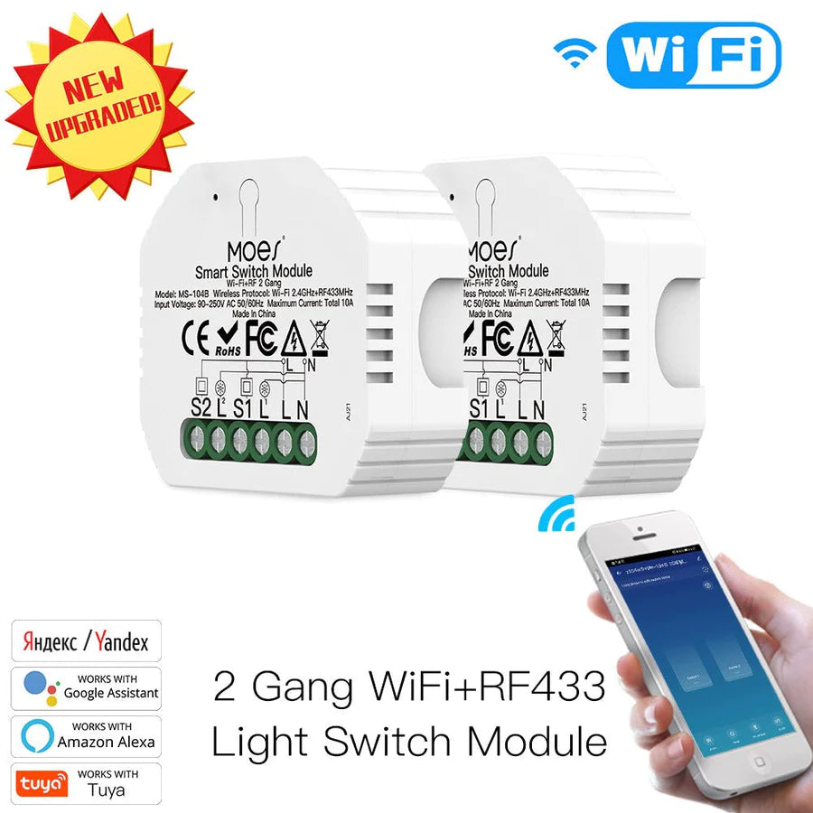 Comutator/Releu inteligent WiFi + RF 433 cu doua aprinderi