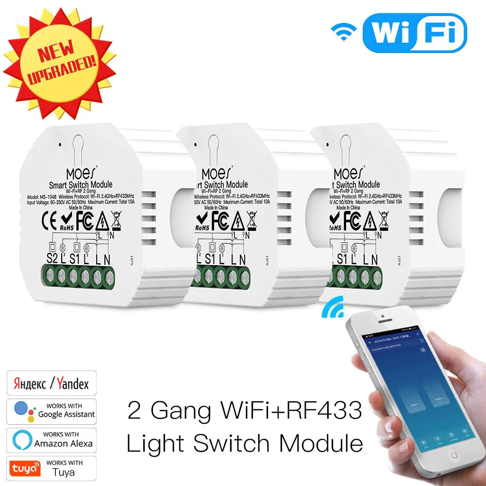Comutator/Releu inteligent WiFi + RF 433 cu doua aprinderi
