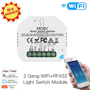 Comutator/Releu inteligent WiFi + RF 433 cu doua aprinderi